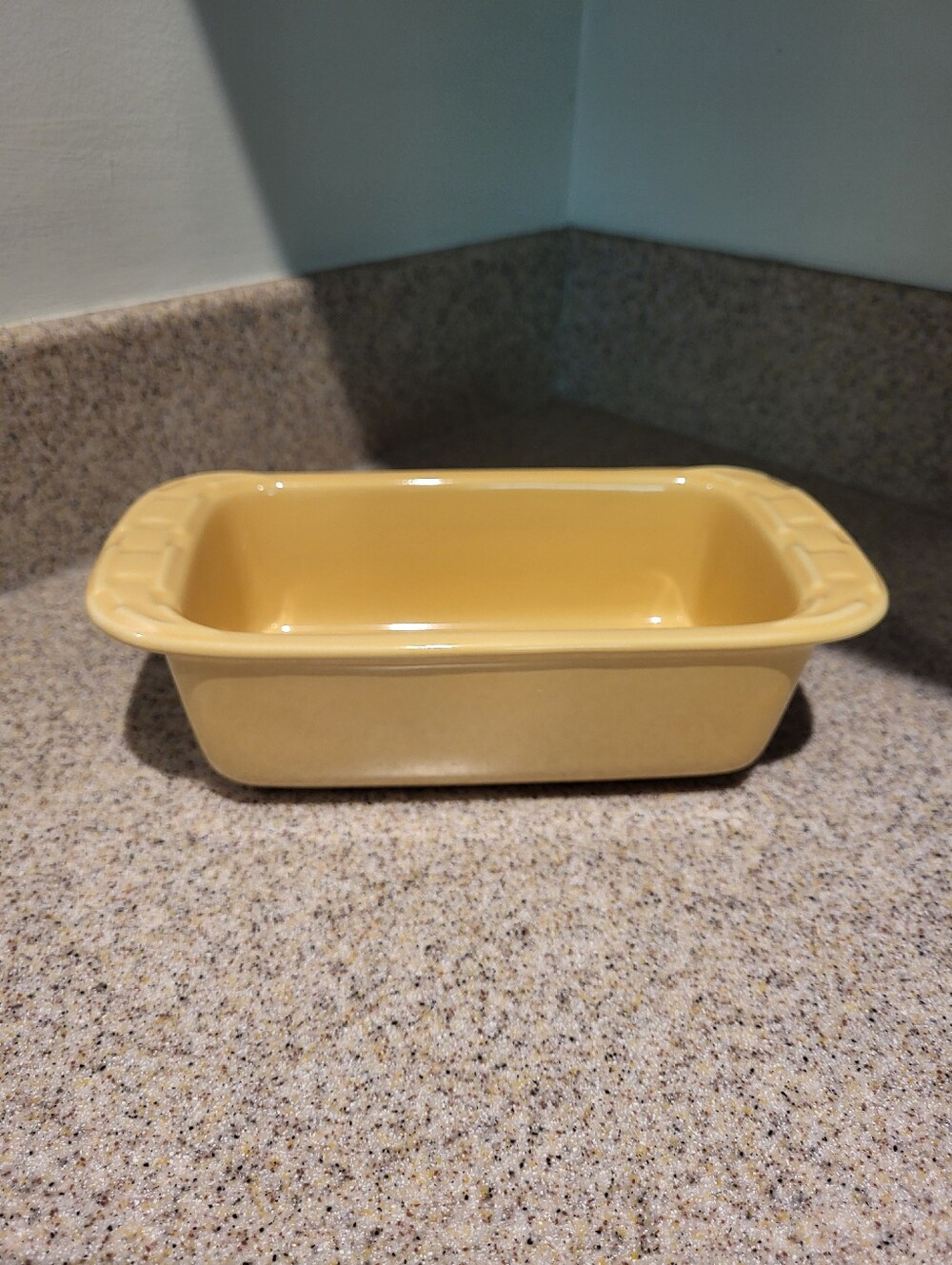 Longaberger Woven Traditions Vitrified Pottery Butternut Yellow Mini Loaf Pan